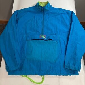 Vintage Gotcha Jacket Medium 80s 90s Blue Green Windbreaker 1/2 Zip Surf